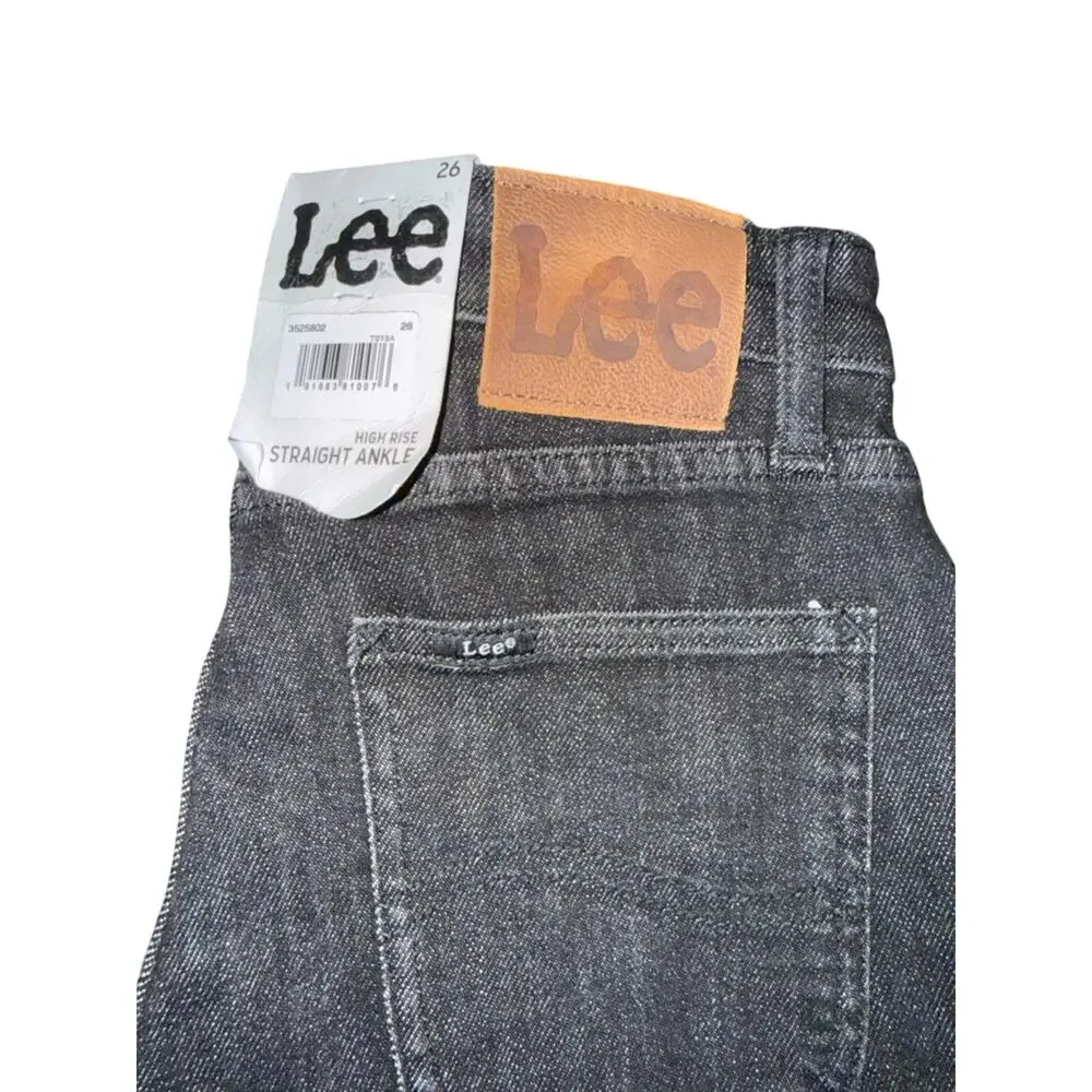NEW LEE Vintage Modern Washed Black Denim High Rise Straight Ankle Jeans SZ 26